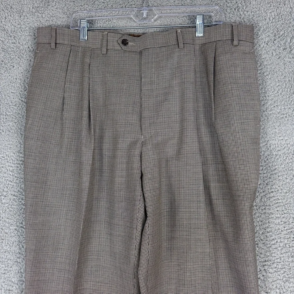 Lauren Ralph Lauren‎ Dress Pants Mens 40x30 Brown Check Wool Pleated Cuffed Work